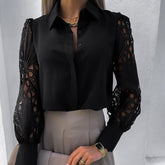 Blusa Feminina Manga Longa de Renda. Blusa feminina social. Blusa de cetim feminina. Blusa feminina social. Blusa de cetim com renda. Blusa preta com renda manga longa. Blusa social feminina com renda. Blusa de cetim com renda feminina.