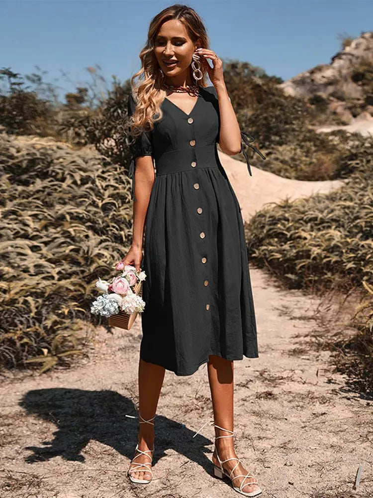 vestido midi com manga casual, vestido midi manga casual, vestido midi com manga, vestido midi casual, vestido midi casual com manga, vestido midi fresquinho, vestido midi despojado, vestido midi soltinho, vestido midi soltinho casual, vestido midi soltinho verão, vestido midi verão, Vestido Midi Verão Botões, vestido midi botões frontais.