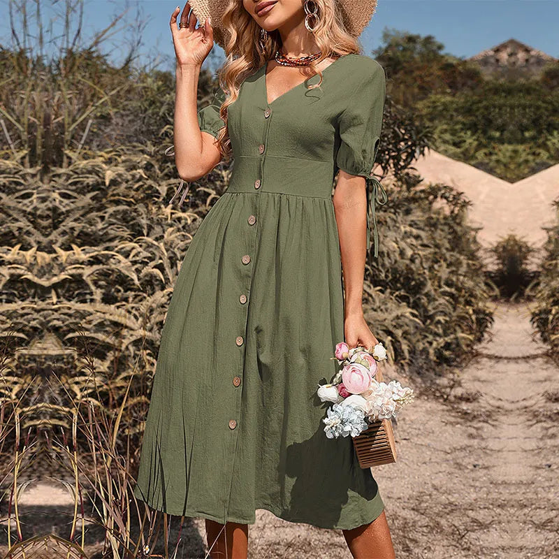 Vestido Midi com Manga Casual Vestido Midi com Manga Casual