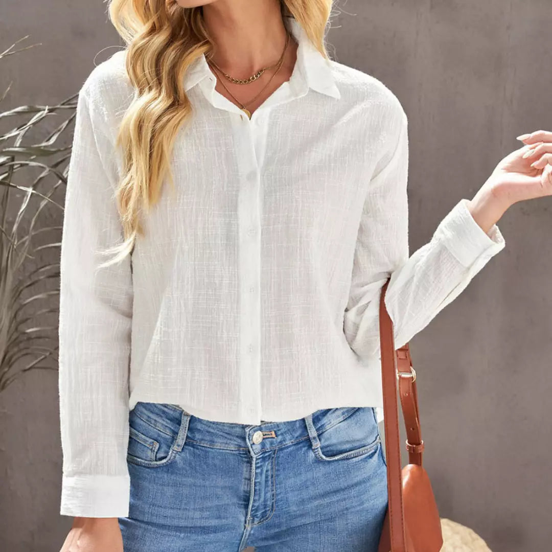 Camisa de linho feminina branca. Camisa de linho branca feminina. Camisa de linho branca oversized feminina com botões frontais de manga comprida. Camisa linho feminina. Camisa feminina linho. Camisa feminina de linho - Mulher Inova