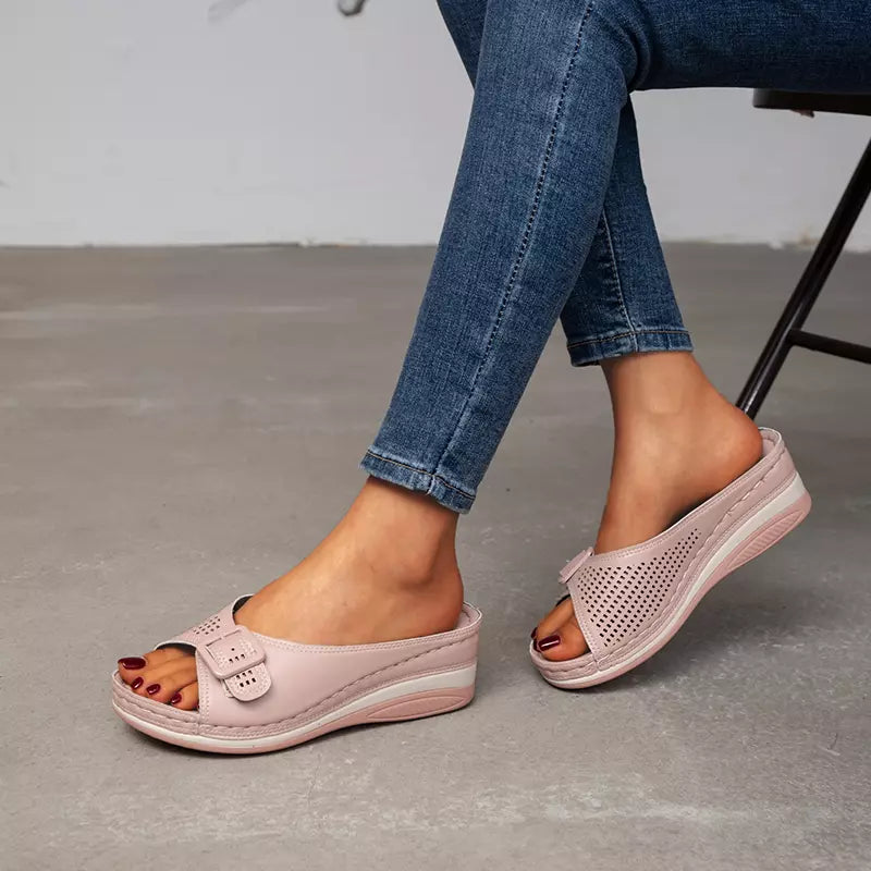 tamanco anabela feminino na cor rosa - Mulher Inova
