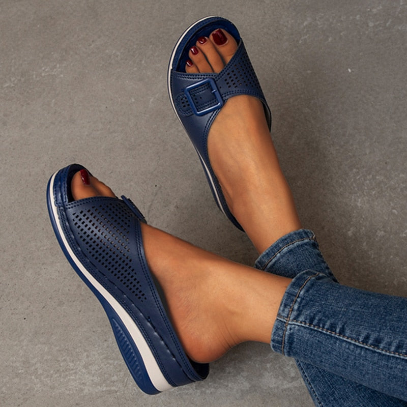 tamanco anabela feminino na cor azul - Mulher Inova