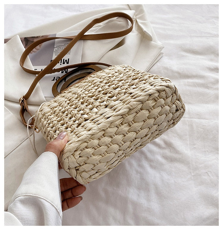 detalhes da parte inferior da bolsa de palha feminina lux fashion - Mulher inova