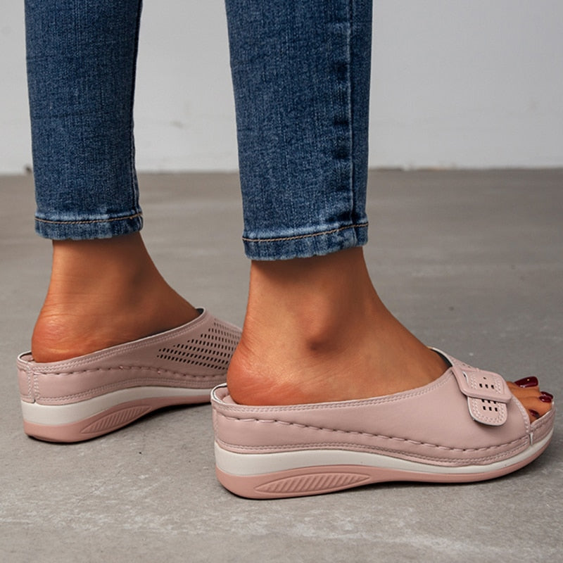 tamanco anabela feminino na cor rosa - Mulher Inova