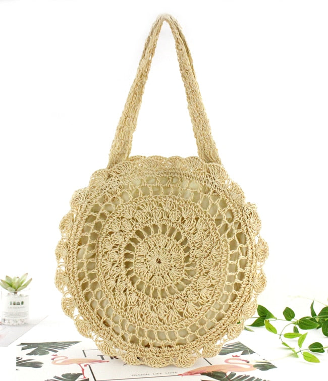 bolsa grande de palha redonda feminina ava na cor bege - Mulher Inova