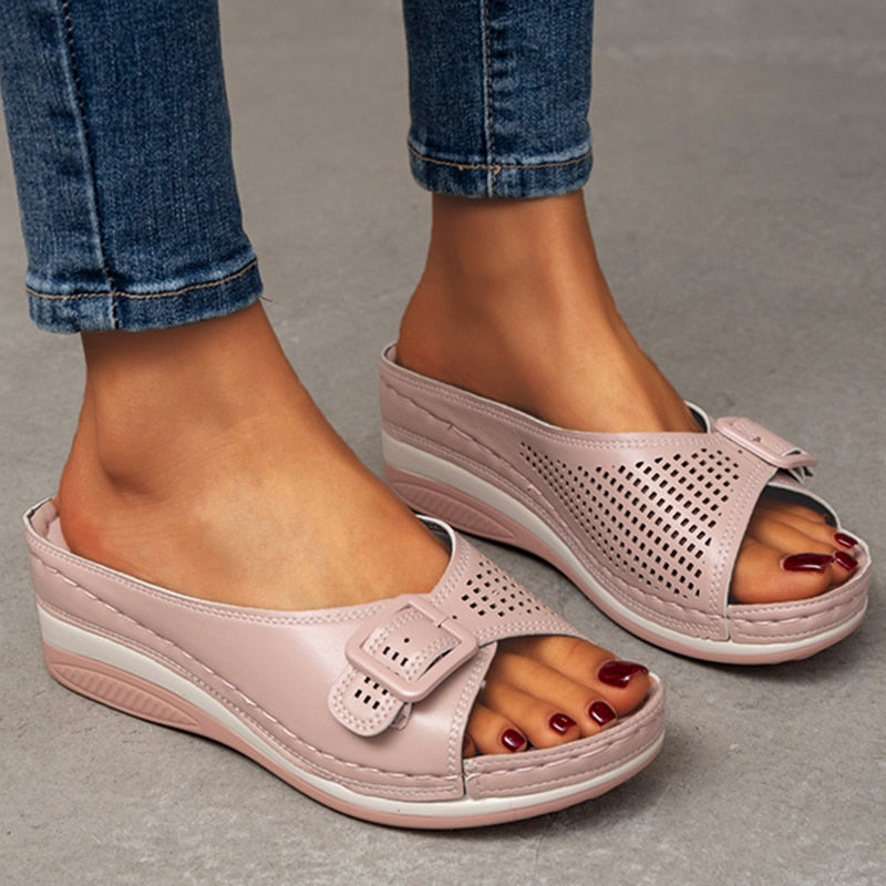 tamanco anabela feminino na cor rosa - Mulher Inova