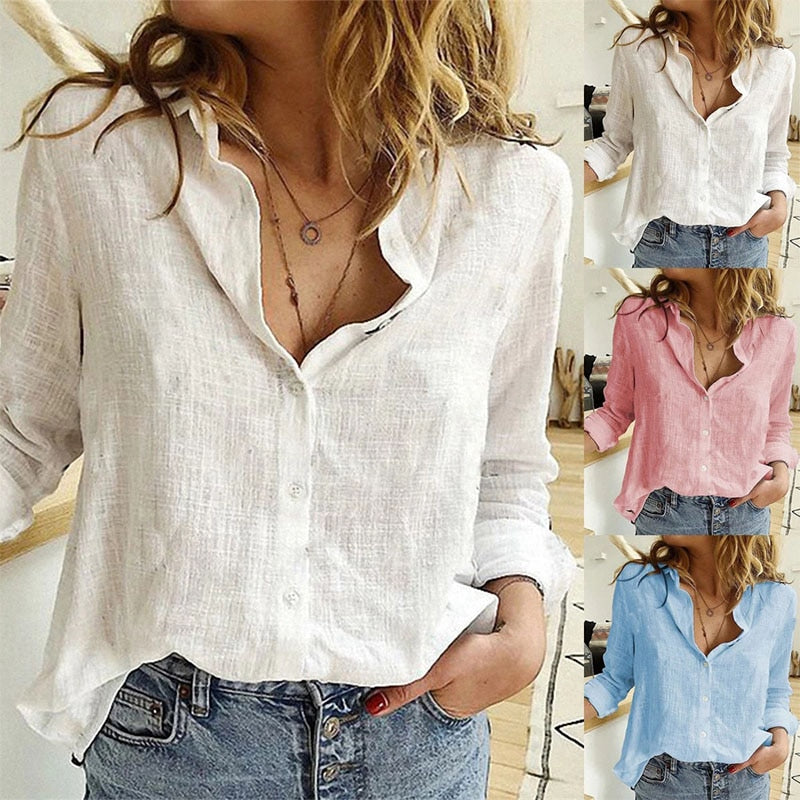 Camisa de linho feminina. Camisa de linho oversized feminina com botões frontais de manga comprida. Camisa linho feminina. Camisa feminina linho. Camisa feminina de linho - Mulher Inova