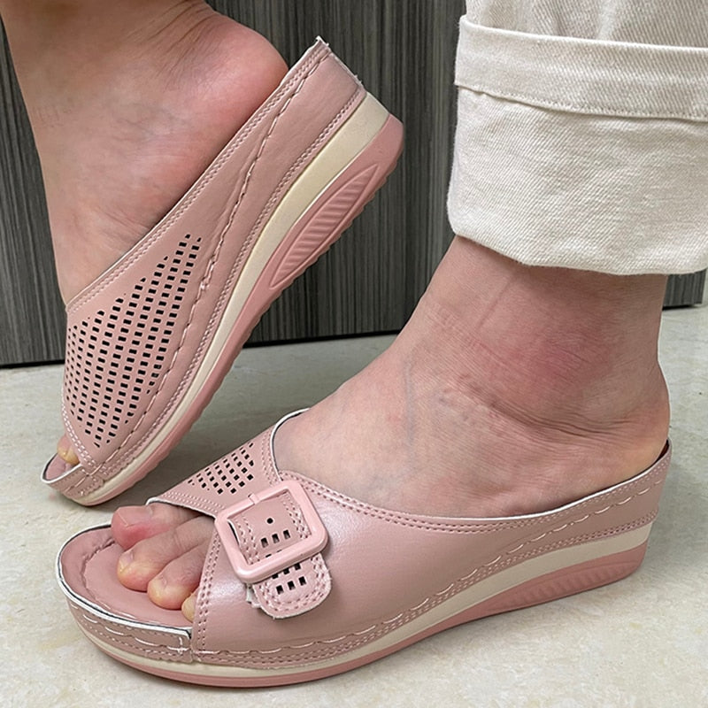 tamanco anabela feminino na cor rosa - Mulher Inova