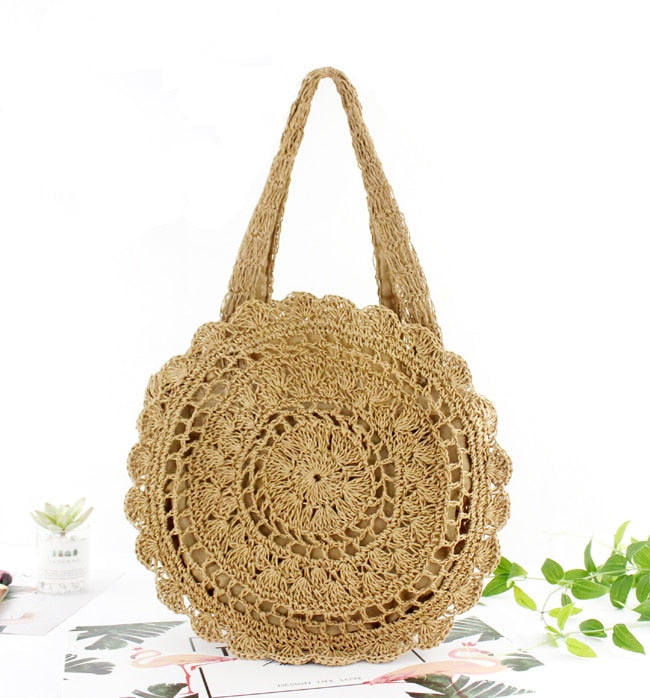 bolsa grande de palha redonda feminina ava na cor marrom claro - Mulher Inova