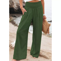 calça de linho cintura alta feminina confort verde. Calça linho feminina. Calça feminina de linho. Calça pantalona linho - Mulher Inova