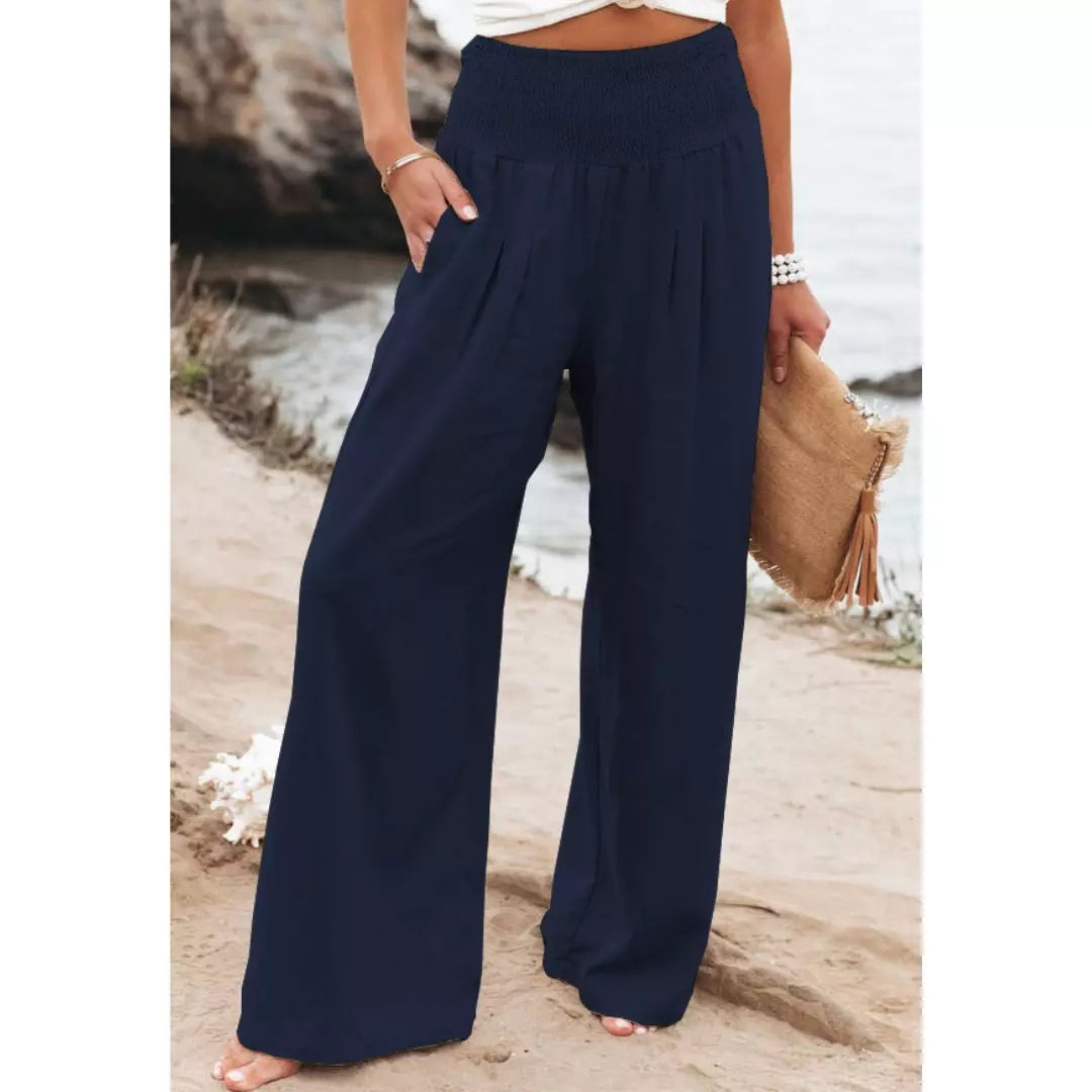 calça de linho cintura alta feminina confort azul marinho. Calça linho feminina. Calça feminina de linho. Calça pantalona linho - Mulher Inova