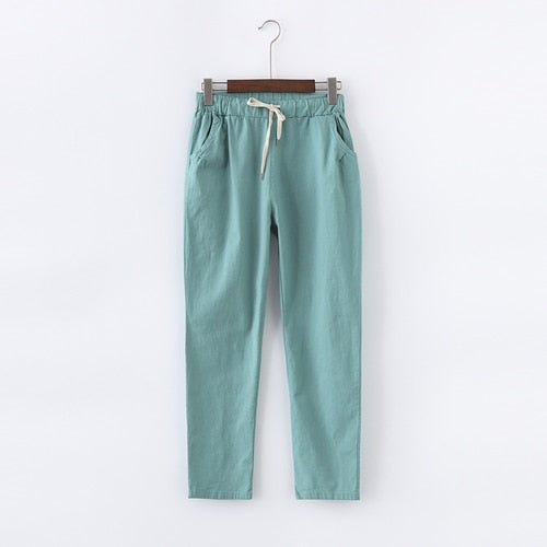 calça de linho feminina azul claro casual. Calça linho feminina. Calça feminina de linho - Mulher Inova