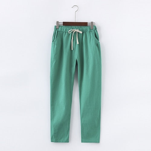 calça de linho feminina verde casual. Calça linho feminina. Calça feminina de linho - Mulher Inova