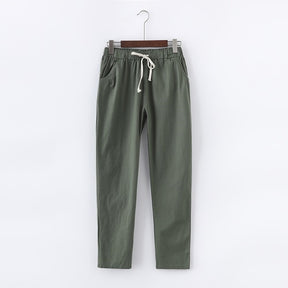 calça de linho feminina verde musgo casual. Calça linho feminina. Calça feminina de linho - Mulher Inova