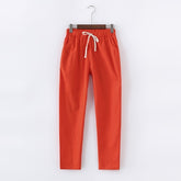 calça de linho feminina laranja casual. Calça linho feminina. Calça feminina de linho - Mulher Inova