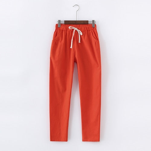 calça de linho feminina laranja casual. Calça linho feminina. Calça feminina de linho - Mulher Inova